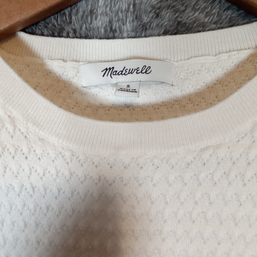 Madewell Merino Wool Silk Blend Puff Sleeve Sweater Tee Ivory Womens S - Picture 2 of 8